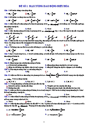 Bài tập Vật lí 12 - Đề số 1 Đại cương dao động điều hòa (Có đáp án)
